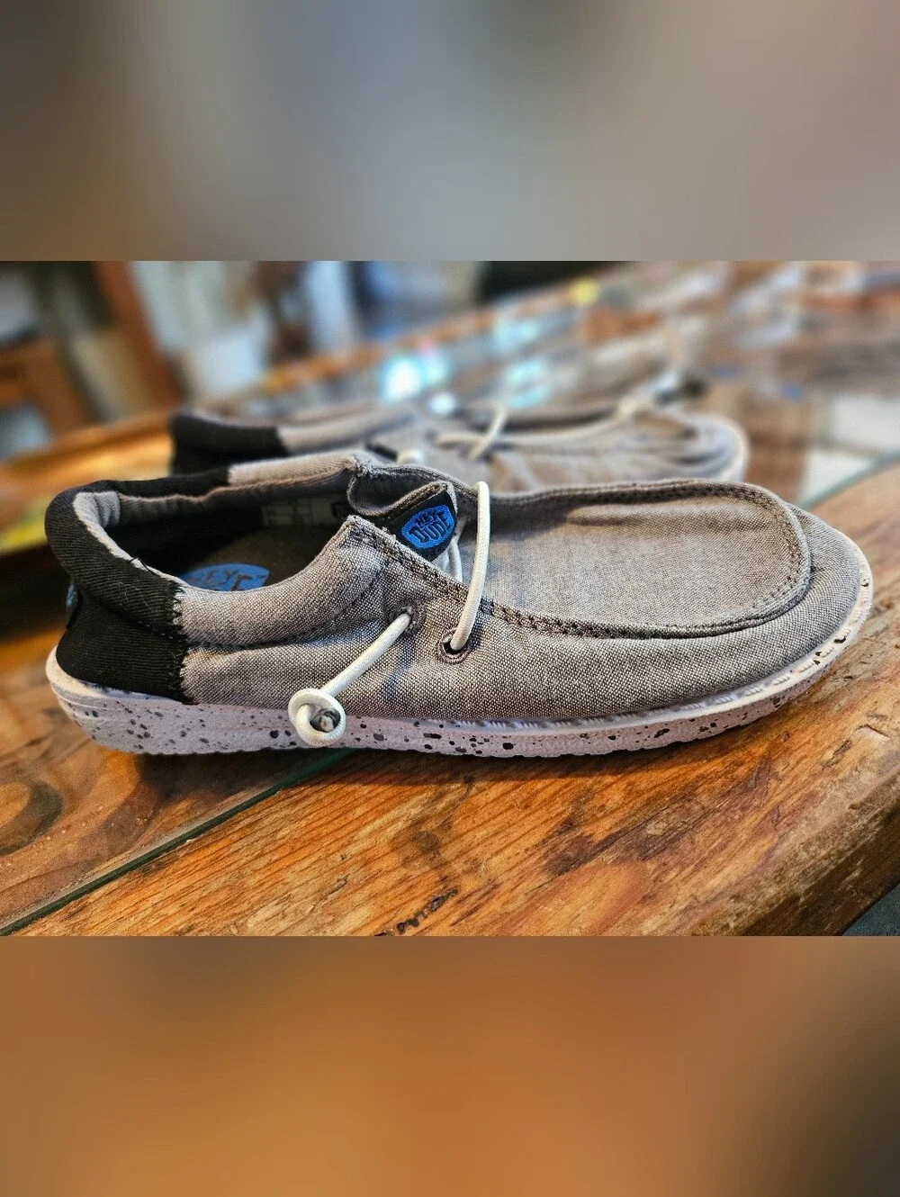 Hey Dude Kids J1 Grey Canvas Slip-On Sneakers with White Laces